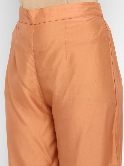 Peach Straight Chanderi Silk Kurta Suit Set
