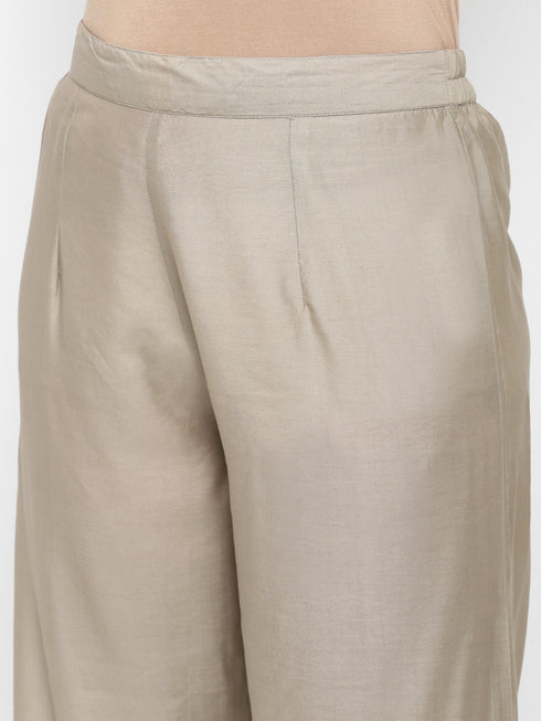 Women Grey Straight Chanderi Silk Kurta with Palazzos & Dupatta