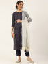 Navy Blue Cotton Blend Straight Kurta Suit Set