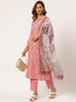 Peach-Coloured Cotton Embroidered Kurta Suit Set