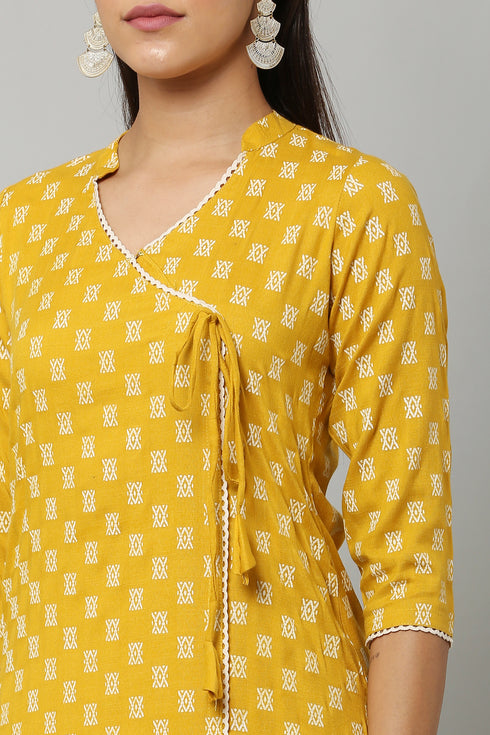 Yellow Rayon V-Neck Straight Kurta Suit Set