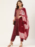 Wine Panelled Straight Cotton Kurta Suit Set