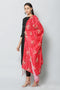 Women Art Muslin Embroidery Red Digital Printed Dupatta