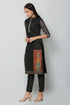 Women Woven Design Poly Chanderi A-line Kurta (Black)