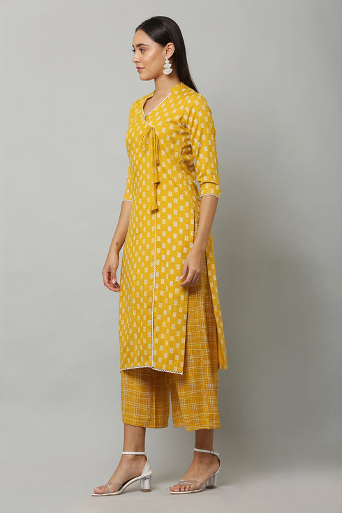 Yellow Rayon V-Neck Straight Kurta Suit Set