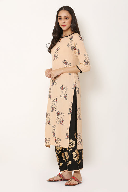 Rayon Printed Pista Color Kurta and Palazzo Set