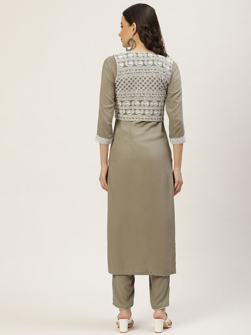 Embroidery Grey Kurta set with Koti