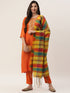 Orange Rayon Blend Straight Embroidered Kurta Pant Set