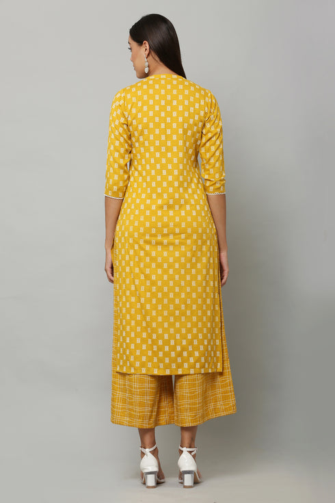 Yellow Rayon V-Neck Straight Kurta Suit Set