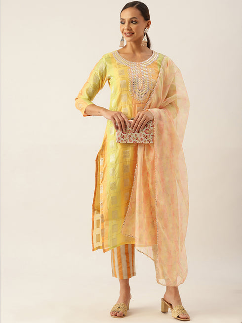 Multi-Coloured Chanderi Silk Kurta Set