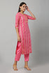 Pink Rayon Jari Stipe Kurta Pant Set