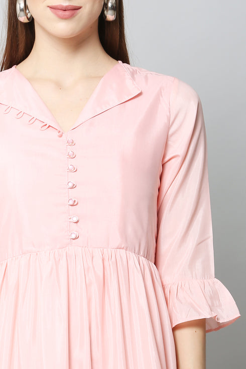 Women Foil Printed Pink Casual Maxi Style Dress