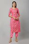 Pink Rayon Jari Stipe Kurta Pant Set