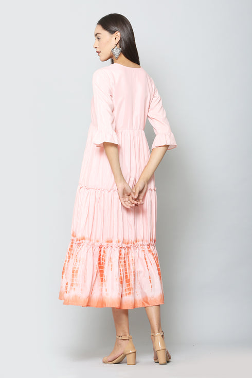 Women Foil Printed Pink Casual Maxi Style Dress