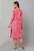 Pink Rayon Jari Stipe Kurta Pant Set