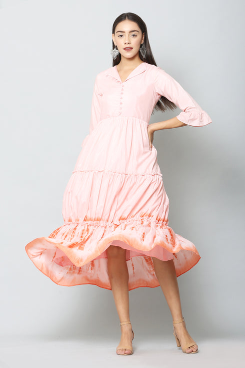Women Foil Printed Pink Casual Maxi Style Dress