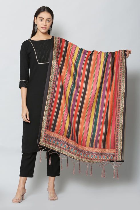 Women’s Art Silk Printed Multi Stripe Dupatta