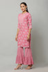 Pink Rayon Printed Straight Kurta Suit Set