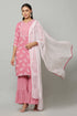 Pink Rayon Printed Straight Kurta Suit Set