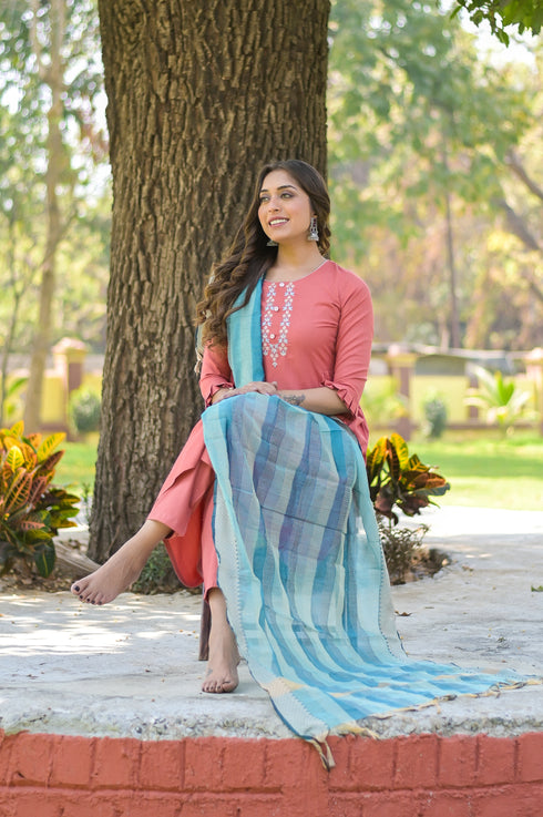 Embroidery Kurta, Pant With Dupatta set