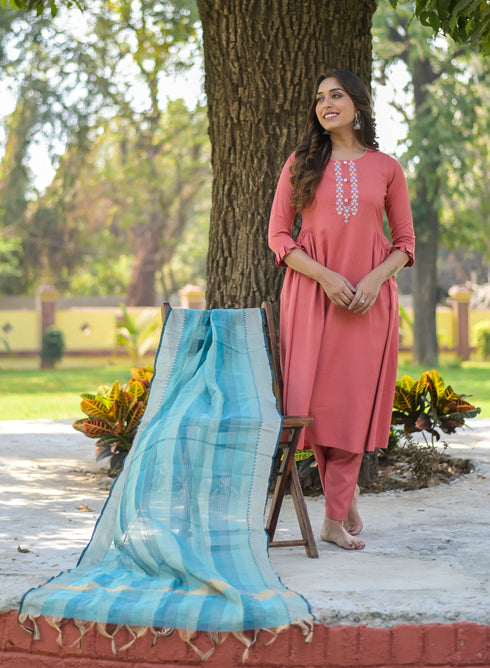 Embroidery Kurta, Pant With Dupatta set