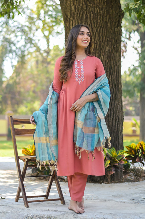 Embroidery Kurta, Pant With Dupatta set