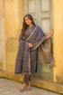 Solid Grey Straight Kurta Pant And Dupatta Set
