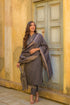 Solid Grey Straight Kurta Pant And Dupatta Set