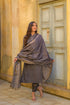 Solid Grey Straight Kurta Pant And Dupatta Set