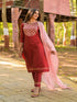 Maroon Silk Embroidered Aari Work Straight Kurta Suit Set