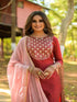 Maroon Silk Embroidered Aari Work Straight Kurta Suit Set