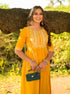 Yellow Panelled Printed A-Line Rayon Kurta Suit Set