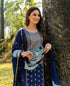 Navy Blue Panelled Straight Cotton Kurta Suit Set