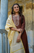 Coffee-Coloured Silk Embroidered Sequined Kurta Suit Set