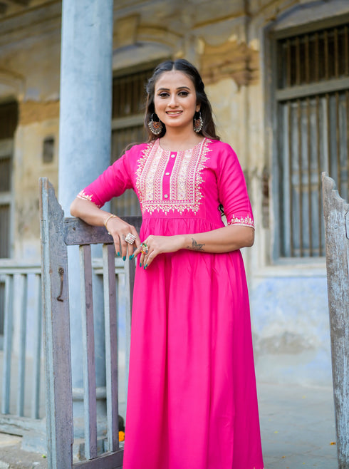 Rani Panelled Printed A-Line Rayon Kurta Suit Set