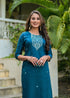 Peacock-Coloured Pure Chanderi Embroidered Kurta Suit Set
