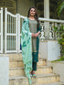 Green Panelled Straight Cotton Kurta Suit Set
