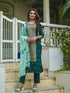 Green Panelled Straight Cotton Kurta Suit Set