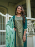 Green Panelled Straight Cotton Kurta Suit Set