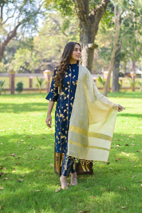 Nevy Blue Gold Printed Suits Set