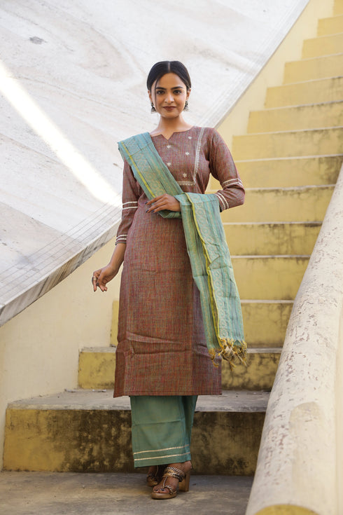 Embroidery Kurta, palazzo With dupatta set