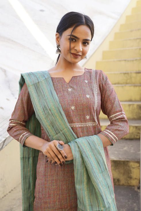 Embroidery Kurta, palazzo With dupatta set