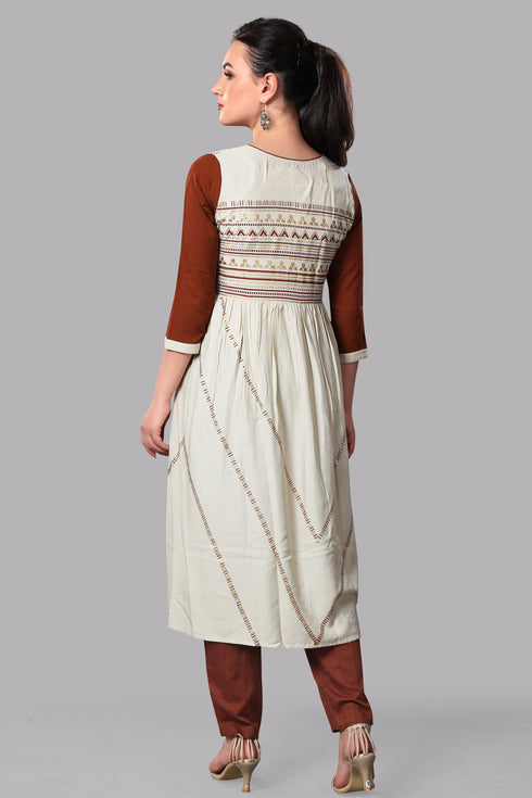 Women Printed Maxi Style Rayon Foil Kurta – Chiku