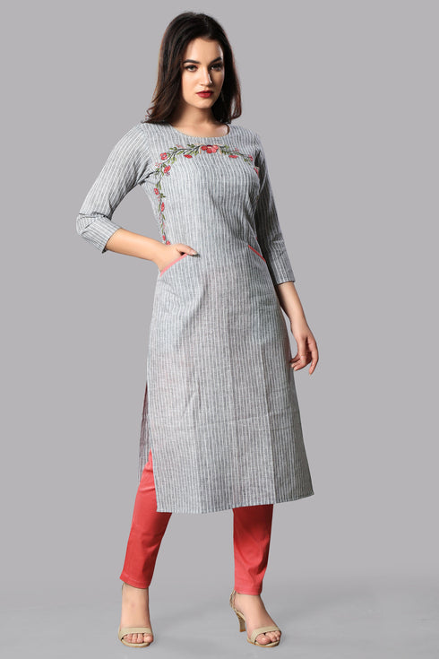 Women Straight Kurta With Smart Hand Work