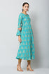 Women Geometric Print Muslin Flared Kurta (Blue)