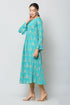 Women Geometric Print Muslin Flared Kurta (Blue)
