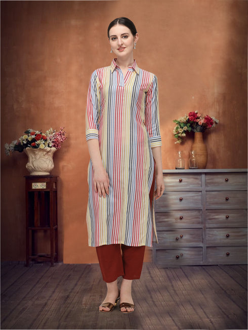 Women Casual Stripe Daily Wear Kurta (Multicolor)