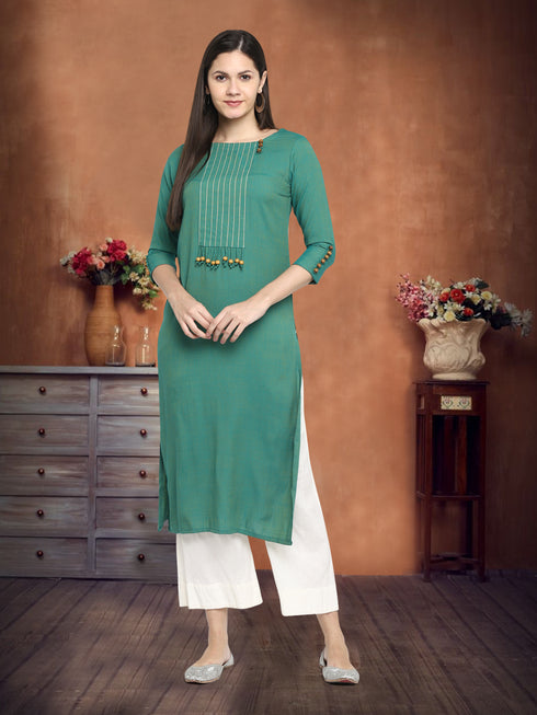 Vaaba Green Solid Straight Kurta
