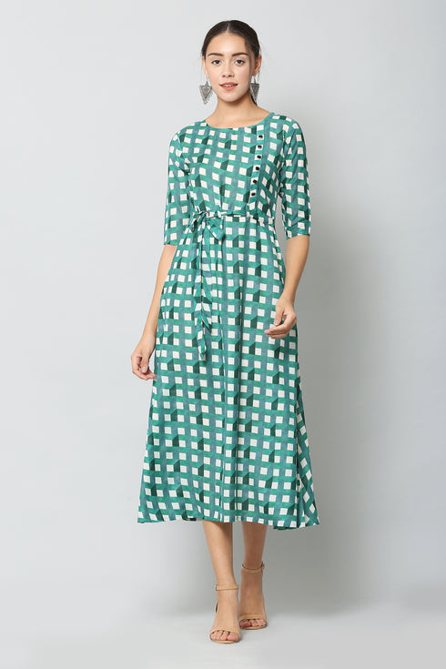 Women Printed Green Flared Kurta