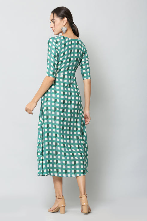 Women Printed Green Flared Kurta